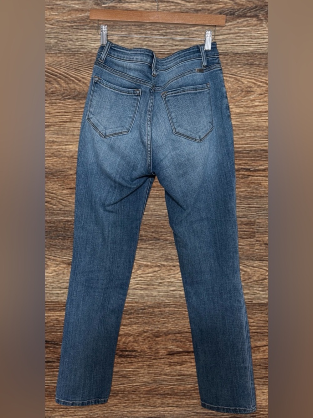 High-Rise Button-Fly Distressed Women’s Jeans - Blue - Picture 2 of 3